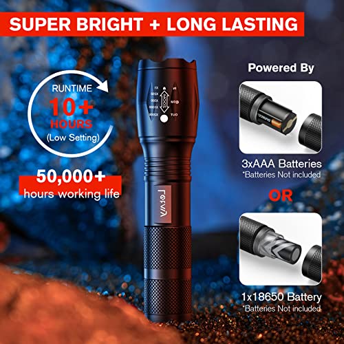 LETMY LED Tactical Flashlight S2000 [4 Pack] - High Lumens, Zoomable, 5 Modes, Waterproof Handheld LED Flashlight - Best Camping, Outdoor, Emergency, Everyday Flashlights - color: Black, size: 4 PACK