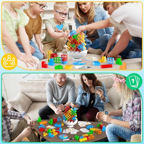 BBnote 70PCS Stack Game for Adult & Kids, 3D Tetra Board Tower Games for Family Travel Party, 2 Players Balance Stacking Toy, Team Toys Building Block - size: 70PCS - New Edition Base