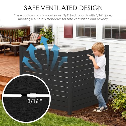 Kozyard 50" W x 48" H Outdoor Privacy Screens Aluminum Post, Air Conditioner Fence Panels, Pool Equipment Enclosure, Trash Can Screens Fence Kit for Outside Backyard Patio(Black/4Panels) - color: 4Black Panels/DarkGray Frame