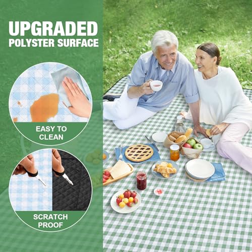G GOOD GAIN Picnic Blankets Outdoor Extra Large - 80"x80" Portable Waterproof Picnic Blanket, Machine Washable 3-Layer Foldable Park Mat with Sandproof Backing for Grass, Hiking, Travel (Olive Green) - color: Olive Greed