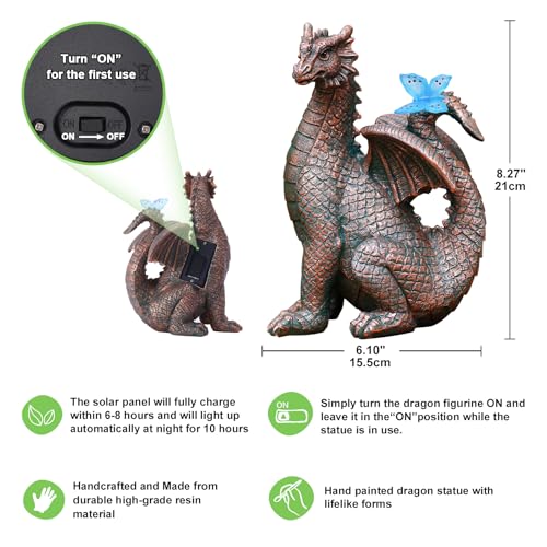Nacome Solar Dragon Outdoor Statues for Garden: Outside Decor with Butterfly Clearance for Yard Art Lawn Ornaments Porch Patio Balcony Home House for Mom Grandma Women - color: Garden Dragon