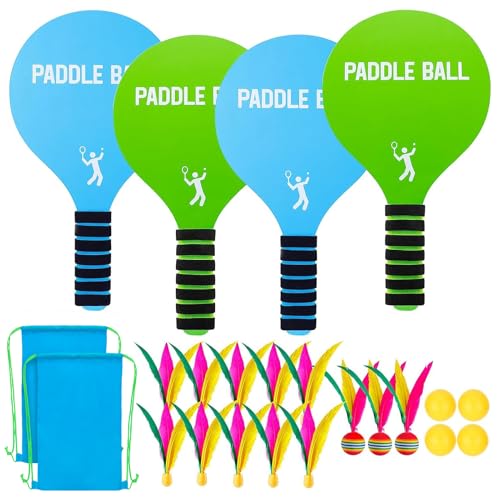 2 Sets Beach Games Toy Paddle Ball Set - Funny Paddleball Rackets Game, Outdoor Sports Toys for Kids Adults Family Games Yard Lawn Party Supplies, Blue Green, Medium - color: Blue, Green, size: Medium