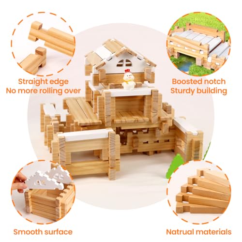 Jovi-mindly＆Notchies 96 PCS Wooden Blocks Wooden Toys with Storage Bag, Preschool Learning Toys Wood Blocks Building for Kids Ages 4-8 Creative Construction Game,FSC Certified,Birthday Toys Gifts - style: Classic Set