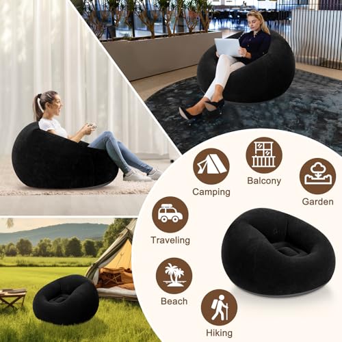Realspring Inflatable Bean Bag Chairs for Adult Blow up Chairs Lazy Sofa Folding Portable Inflatable Chair for Movie Outdoor Room Bedroom Reading Camping(Black) - color: Black