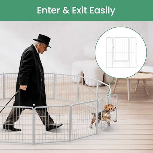 Simple Deluxe Dog Playpen, 24" Height 8 Panels Fence with Anti-Rust Coating, Metal Heavy Portable Foldable Dog Pen for Small/Medium Dogs RV Camping, White - color: White, size: 08 Panels 24 inch, style: Metal