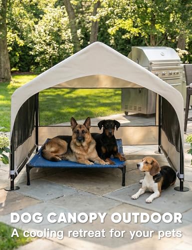Suddus Dog House Outdoor, Extra Large Dog Tent Outside, Dog Shade Shelter with Three-Sided Breathable Mesh Windows, Sun Rain Cover for Pet, Dogs 48" D x 48" W x 39" H - color: Grey, size: XXL Tent (48"D x 48"W x 39"H)