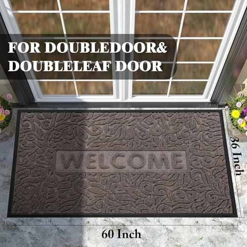 Yimobra Large Welcome Mat 60x36, Waterproof Non-Slip Outdoor Mats for Front Door Outside Entrance, Low-Profile Entryway Mat Indoor for Garage Patio, Brown - color: Brown, size: 60x36 Inch