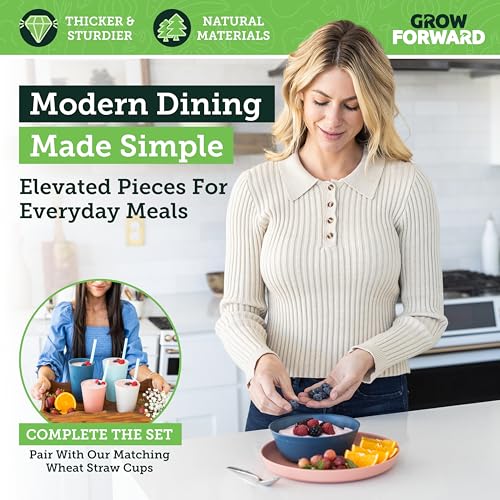 Grow Forward Premium Wheat Straw Plates and Bowls Sets - 8-Piece Wheat Straw Dinnerware Sets - Unbreakable & Reusable Microwave Safe Plastic Dinner Plates for Outdoors, RV, Camping Dishes - Tropical - color: Tropical