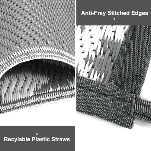 Yamaziot Waterproof Outdoor Rug 8x10 ft, Reversible Plastic Straw Rug for Patio Clearance, Camping, RV Mat, Large Outside Rug Carpet for Porch, Deck, Backyard, Balcony, Picnic (Grey) - color: Grey, size: 8' x 10'