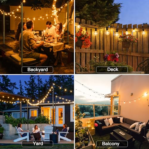 Outdoor String Lights with Remote Dimmer, 50 + 3 Spare G40 LED Bulbs Plug in Connectable Patio Lights, Waterproof Hanging Lights for Backyard Camping Balcony Yard Deck Party(100FT) - style: 100FT-G40(Remote+Dimmer)