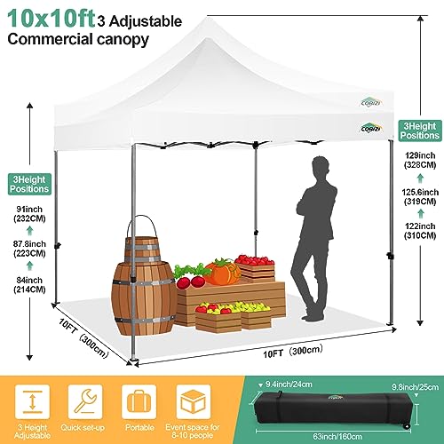 COBIZI 10x10 Pop Up Canopy with Sidewalls Heavy Duty Commercial Tent Easy Up Outdoor Canopy for Party, Wedding, Event and Backyard, All Season Windproof&Waterproof with Roller Bag UPF 50+, White - color: White, size: 10x10 With 4 Sidewalls
