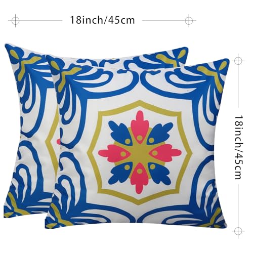 Pyonic Outdoor Pillows Waterproof Throw Pillow Covers Set of 4 Floral Printed and Boho Farmhouse Outdoor Pillow Covers for Patio Funiture Garden 18x18 Inch - color: Darkblue, size: 18" x 18" (Pack of 4)