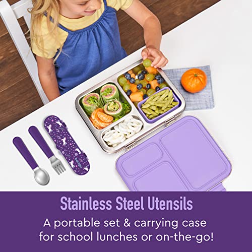 Bentgo Kids Stainless Steel Utensil Set - Reusable Fork, Spoon & Storage Case, PFAS- & BPA-Free, Easy-Grip Handles, Lightweight, Dishwasher Safe, School Lunch, Travel & Outdoors (Unicorn) - color: Unicorn