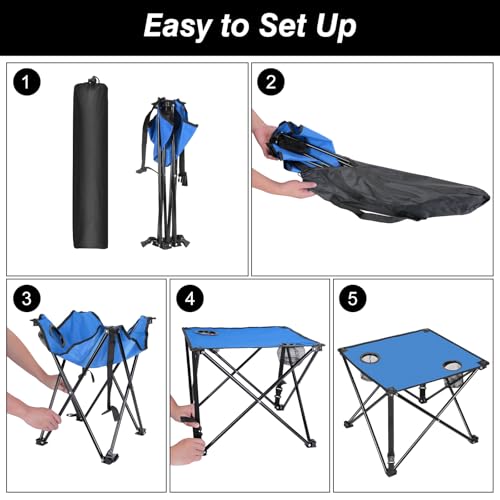 Moclever 2PCS Foldable Camping Table–Ultralight Portable Table with Cup Holders&Carry Bag, Perfect for Outdoor Adventures,Picnic,Beach, BBQ,Hiking & Home Use - style: 2Pcs Blue