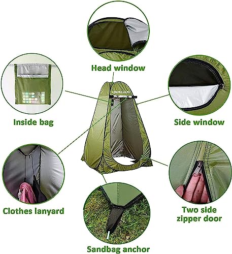 Pop-up Shower Tent & 20L Solar Shower Bag Combo - Waterproof Camping Privacy Shelter with Portable Heated Water Reservoir for Outdoor Bathing, Beach, Hiking (Green, 120x120x190cm)