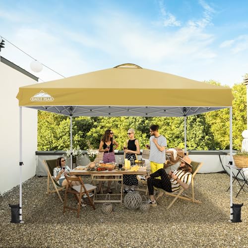 EAGLE PEAK Pop Up Canopy Tent with Wheeled Carry Bag, 8 Stakes, 4 Ropes, 4 Weight Bags, Easy Set Up Tent Canopy, 12x12 ft, 144sqft of Shade, Beige - color: Beige, size: 12x12