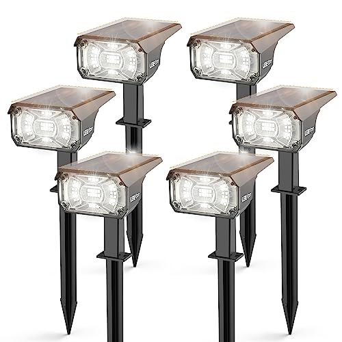 LEREKAM Solar Lights Outdoor Waterproof Landscape Lights, 40 LEDs Solar Spot Lights Outdoor Spotlights with 3 Light Modes, USB & Solar Powered Garden Yard Wall Lights Auto On/Off for Patio 6 Pack - color: Cool White, size: 6 Pack