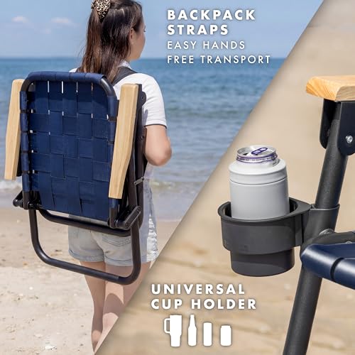 GoSports WOVN Beach Backpack Chair - 9 Styles Available - Premium Folding Camping Chair - color: Navy
