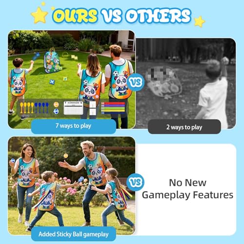 AOSITE Toddler Bean Bag Toss Game for Kids 3-8, 7-in-1 Outdoor Cornhole Board Set with Ring Toss, Sticky Balls Darts, Backyard Lawn Party Games, Birthday for Boys Girls with Storage Bag