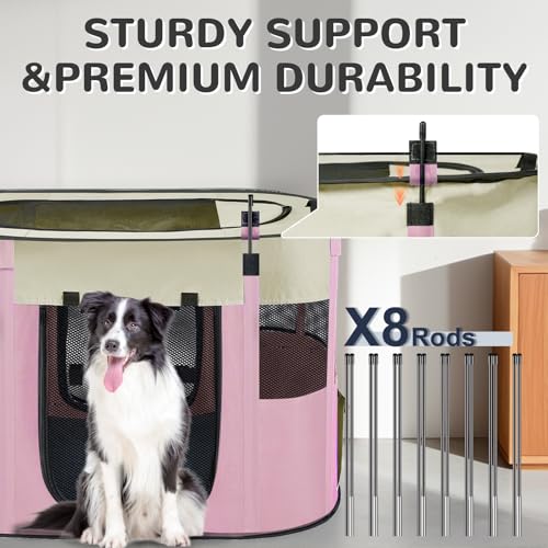 Portable Dog Cat Playpen with Waterproof Pad,Collapsible Pet Puppy Kitten Crate,Foldable Small Animals Kennel Cage for Indoor Outdoor Travel Camping,Water-Resistant Breathable Shade Cover (Pink M) - color: Pink, style: Medium(32*24*22)
