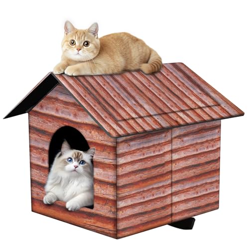 Outdoor Cat House Cat House for Outdoor and Indoor Use - Waterproof Shelter for Cats, Dogs, and Feral Animals (Redwood Color, Large) - color: redwood color, size: Large