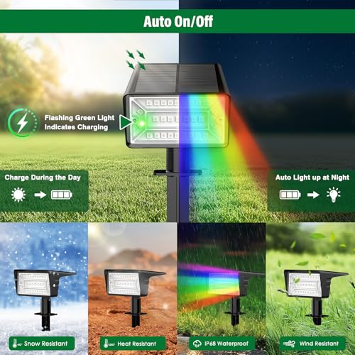 Solar Spot Lights Outdoor with 7 Lighting Modes RGB, 4 Pack Solar Color Changing Lights IP68 with 29 LED & Auto On/Off, Multicolor Outdoor Lights for Outside, Garden, Yard(Multicolor) - color: Multicolor, size: 4 Pack