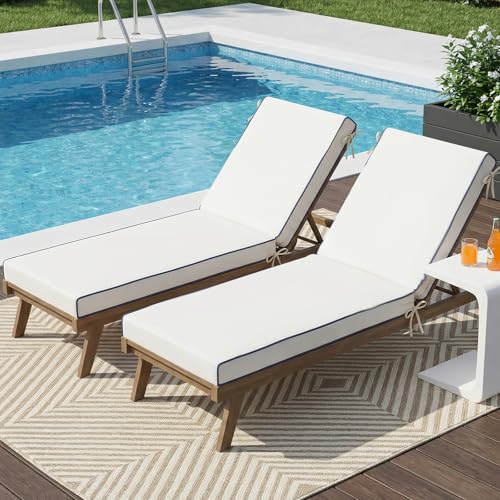 Outdoor Chaise Lounge Cushions 2 Pack, Patio Lounge Chair Pads with Removable Washable Cover, Quick Dry Foam Cushions for Pool, Lawn, Deck(2, Cream（72X21X3in）) - color: Cream（72x21x3in）