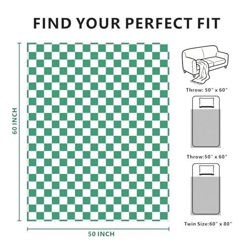 Edenleaf Green Checkered Blanket, Ultra Soft Cozy Flannel - Checkered Grid Print Throws for Bed Sofa Couch, Luxury Throw Blanket for All Seasons, 50x60 Inch, Jade Green - color: 01 Jade Green, size: Throw-50"x60"
