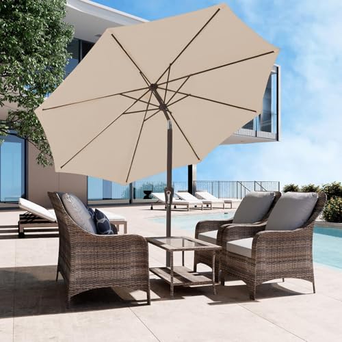 JEAREY 9FT Outdoor Patio Umbrella Market Umbrella with Push Button Tilt and Crank, Outdoor Table Umbrellas 8 Sturdy Ribs UV Protection Waterproof for Garden, Deck, Backyard, Pool (Cream Beige) - color: Cream Beige