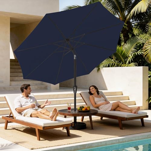 MEWAY 9ft Patio Umbrella Outdoor Table Umbrellas with Push Button Tilt and Crank, Market Umbrella 8 Sturdy Ribs for Deck, Garden, Pool and Backyard, Navy - color: Navy, size: 9ft