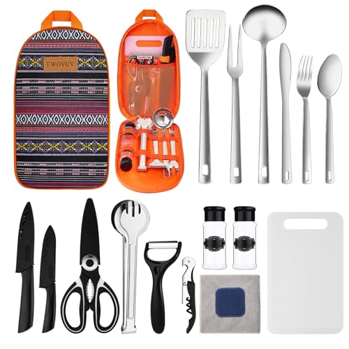 Camping Cooking Utensils Set- Camping Essentials Cookware Accessories Gear Must Haves Camper Tent Camp Kitchen Rv Gadgets Outdoor Stove Portable Picnic Gifts for Women BBQ Stuff - color: National style