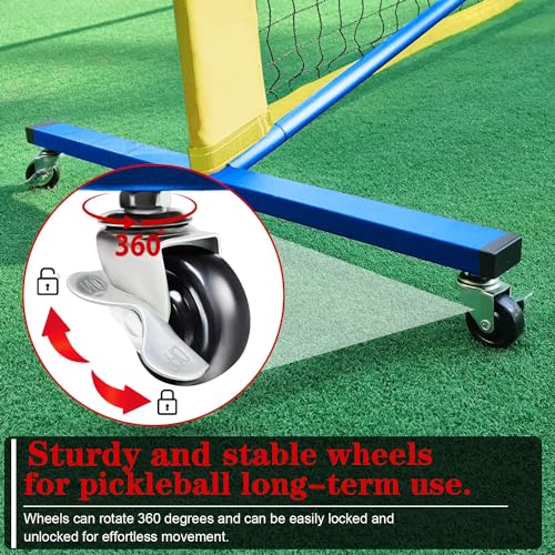 Portable Pickleball Net Set, 22FT Regularion Size Pickle Ball Net with Paddles Set, Outdoor Pickleballs and Carry Bag, Easy Setup for Indoor, Outdoor, Driveway - color: Blue, style: Pickleball Net with Wheels