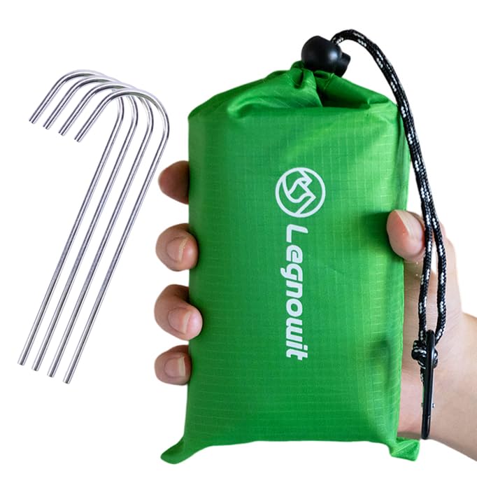 Outdoor Pocket Blanket, 55"x79" Waterproof Foldable Compact Pincic Blanket, Ultralight Tarp for Camping, Festival, Beach, Hiking, Backpacking, Travel and More, Stakes Included - color: Lime Green, size: 79"*55"