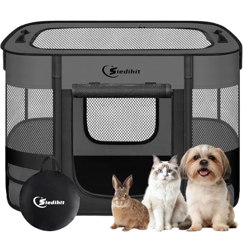 Dog Playpen,Cat Pet Puppy Pen,Portable Playpens for Dogs Indoor Outdoor Travel Camping Use,Foldable Dog Kennel Tent Crate for Rabbit Small Animals with Carrying Case (Dark Grey, Small) - color: Dark Grey, size: Small