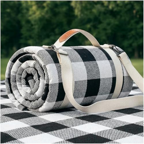 Waterproof Picnic Blanket Outdoor Camping Beach Mat Extra Large Foldable Car Essential Roadtrip Gadget Rv Accessories Glamping Tent Gear Must Haves Hiking Stuff Backpacking Necessities Gift - color: Plaid Black