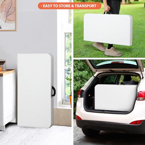 ZENY 34inch Fold in Half Square Table, Portable Plastic Dining Card Table for Kitchen or Outdoor Party Wedding Event, Bi-Folding Picnic Camp Dining Table, White - color: White, size: 34" x 34"