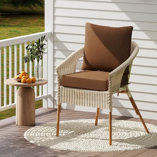 Giantex Patio Cushion Set, Outdoor Chair Seat Pads w/Non-Slip Rope Belts, Detachable Patio Furniture Cushions, Thick Seat Cushion & Back Cushion for Living Room Floor Sofa Patio Garden Chair (Brown) - color: Brown