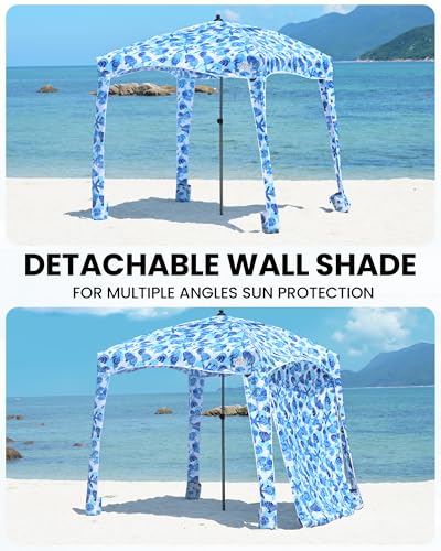 Qipi Beach Cabanas for Sand, Beach Canopy with Sandbags & Side Wall for Family, Easy Set Up Sun Shelter, UPF 50+ UV Protection with Roof Vent - color: 6' x 6' A-Sea Life