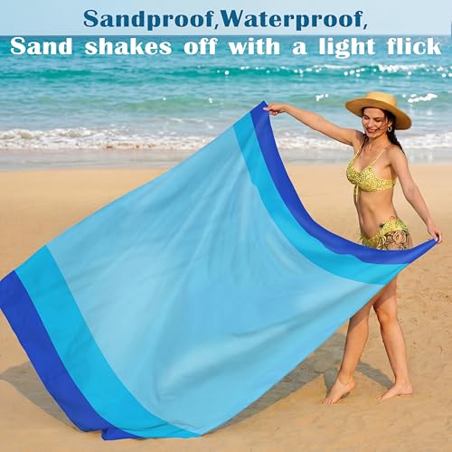 Famstar Beach Blanket Oversized Extra Large 78" X 81",Waterproof Sandproof Beach Blanket 1-7 Adults Lightweight Durable for Travel Camping Hiking Picnic - color: Blue3, size: 78" X 81"