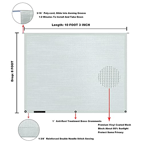 Tentproinc RV Awning Sun Shade Screen 8' X 10' 3'' (Fit for 11' Awning) Mesh Screen Sunshade Sunscreen for Motorhome Camper Trailer Awning Screen Shadescreen UV Blocker - 3 Year Warranty (Gray) - color: Gray, size: 8' x 10'3'' -Actual Measurement