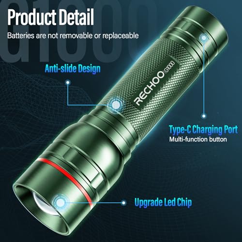 Rechargeable Flashlights High Lumens, G1000 Super Bright Flash Light 2 Pack, Small Zoomable LED Flashlight with 3 Lighting Modes, Portable Flashlight for Camping Essentials (Battery Included)-Green - color: Green, size: 2 Pack
