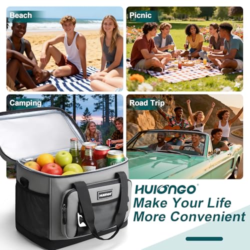 Hulongo Insulated Foldable Collapsible Cooler Bag Soft Sided Cooler for Picnic, Camping, Grocery Shopping, Beach, 30L - color: gray