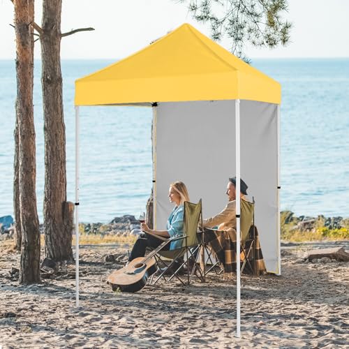 EAGLE PEAK Pop up Canopy 5x5, Outdoor Portable Canopy Tent with One Removable Sunwall, Carry Bag Included, Yellow - color: Yellow