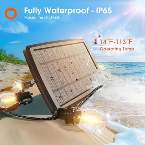 addlon 102FT(96+6) Solar String Lights Outdoor Waterproof with USB Charging & Remote Control - Dimmable Solar Power Patio Lights with LED Bulbs for Porch, Garden, Yard, Market, Bistro - Lasts 20+ Hrs - size: 96+6FT(32 Sockets)