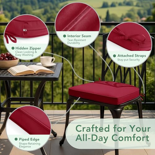 Outdoor Chair Cushions Set of 2: Waterproof & Fade Resistant Patio Furniture Cushions - 17 x 16 x 2 Inch Non Slip Round Corner Seat Cushion Pads with Removable Cover for Garden Yard Lawn, Burgundy - color: Red, size: 17x16x2 Inch-2p