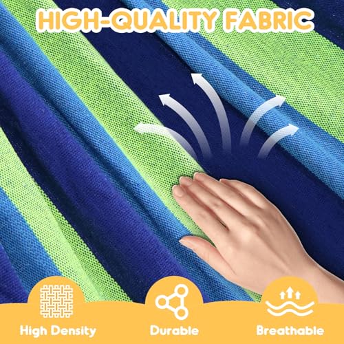 ANYOO Cotton Hammock Portable Camping Hammocks for Hanging Sturdy Garden Comfortable Fabric Hammock with Tree Straps Up to 660lbs with Travel Bag for Camping Outdoor/Indoor Patio Backyard - color: Green