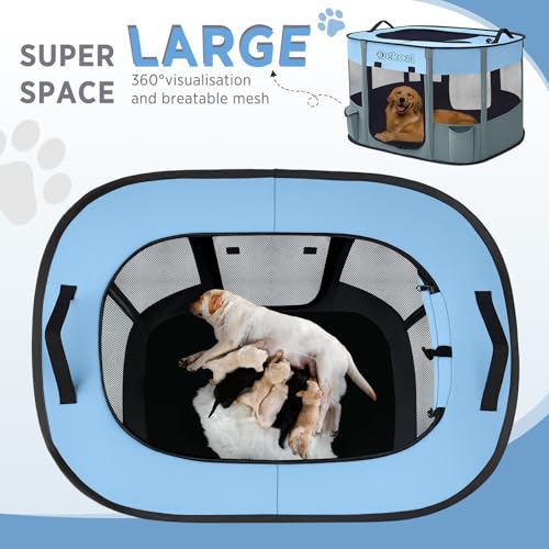 Foldable Dog Cat Playpen, Portable Dog Crate for Puppies, Cat, Puppy Play Pen for Indoors, Kennel Tent Crate for Indoor Outdoor Travel Camping Use with Carrying Case (Blue, S) - color: Blue, style: Small(27"x22"x17")