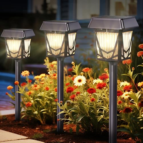 Solar Garden Lights, 6 Pack Bright Pathway Lights with Large Panel, 36H Long-lasting, Type-C Fast Charge, Breathing, Durable Waterproof Outdoor Lighting for Patio/Yard/Walkway/Driveway/Pool/Landscape - color: Brown