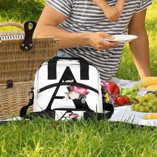Letter A Insulated Lunch Bag for Women Men Reusable Waterproof Lunch Box Cooler Tote Bag One shoulder portable meal bag Portable Adult Lunchbox for Work Picnic Hiking Beach - color: Letter A