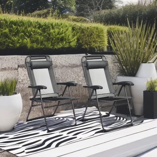 Giantex Set of 2 Patio Dining Chairs, Folding Lounge Chairs with 7 Level Adjustable Backrest, Headrest, 300 Lbs Capacity, Outdoor Portable Chairs with Metal Frame (2, Gray) - color: Grey